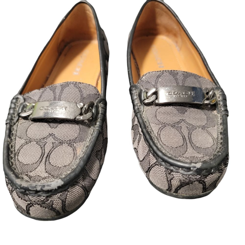 Coach Womens Signature C Jacquard Gray Round‎ Toe Flat Slip On Loafers Size 7 B